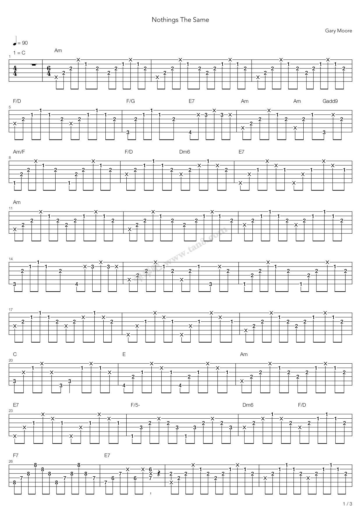 《Nothing_‘S The Same》吉他谱-C大调音乐网
