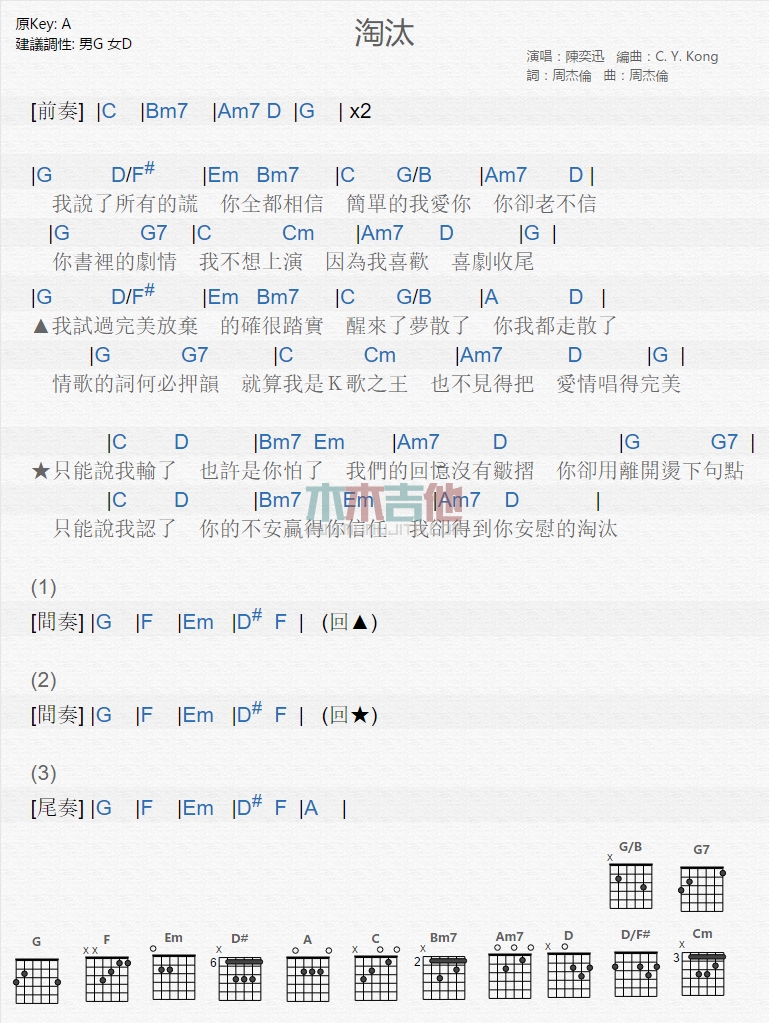 《淘汰》吉他谱-C大调音乐网