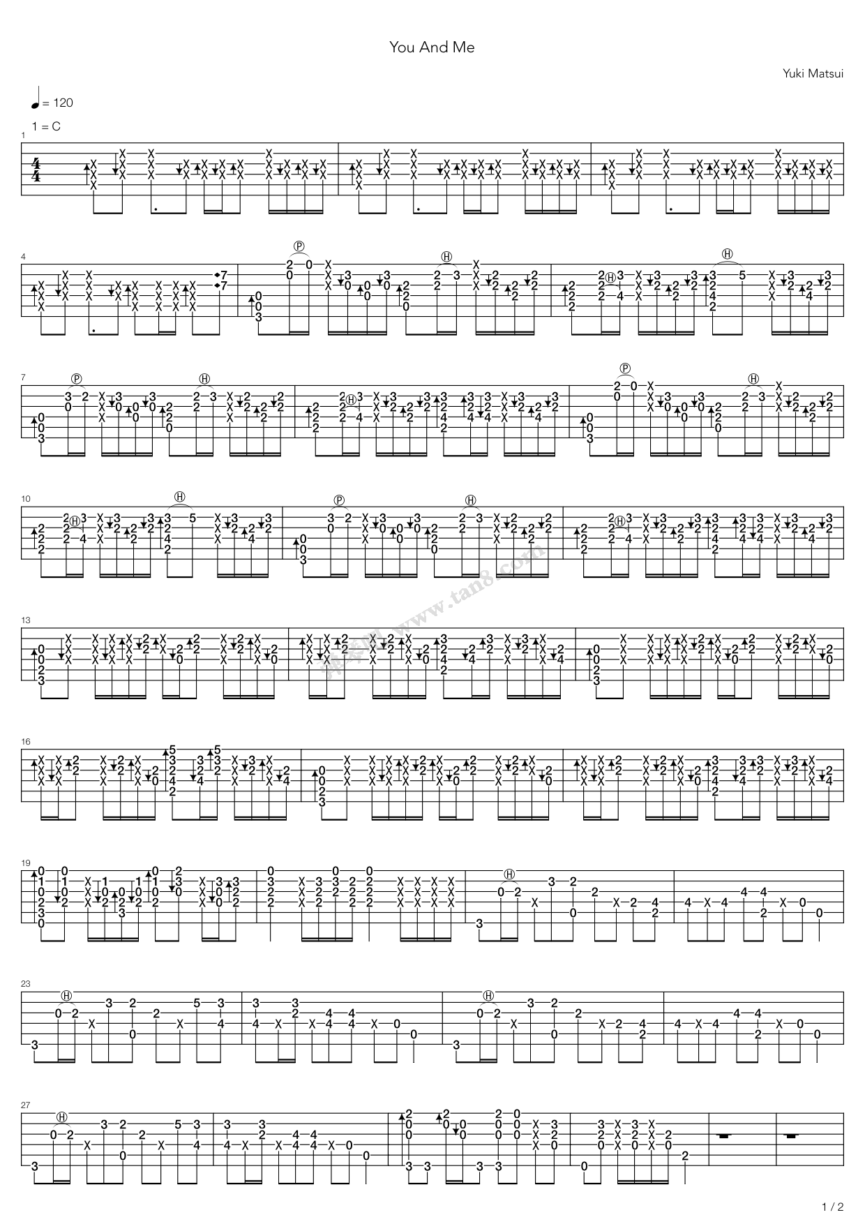 《You And Me》吉他谱-C大调音乐网