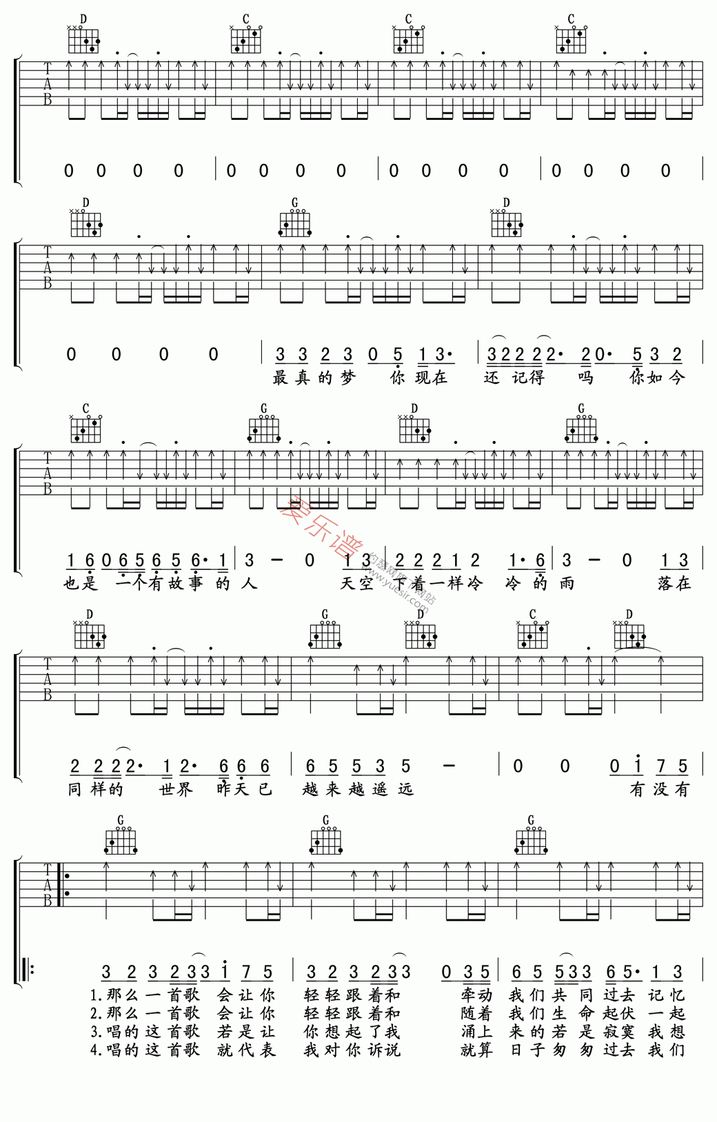 《周华健《有没有一首歌会让你想起我》》吉他谱-C大调音乐网