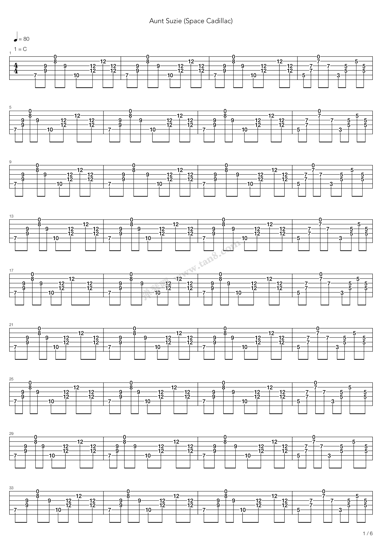 《Aunt Suzie》吉他谱-C大调音乐网