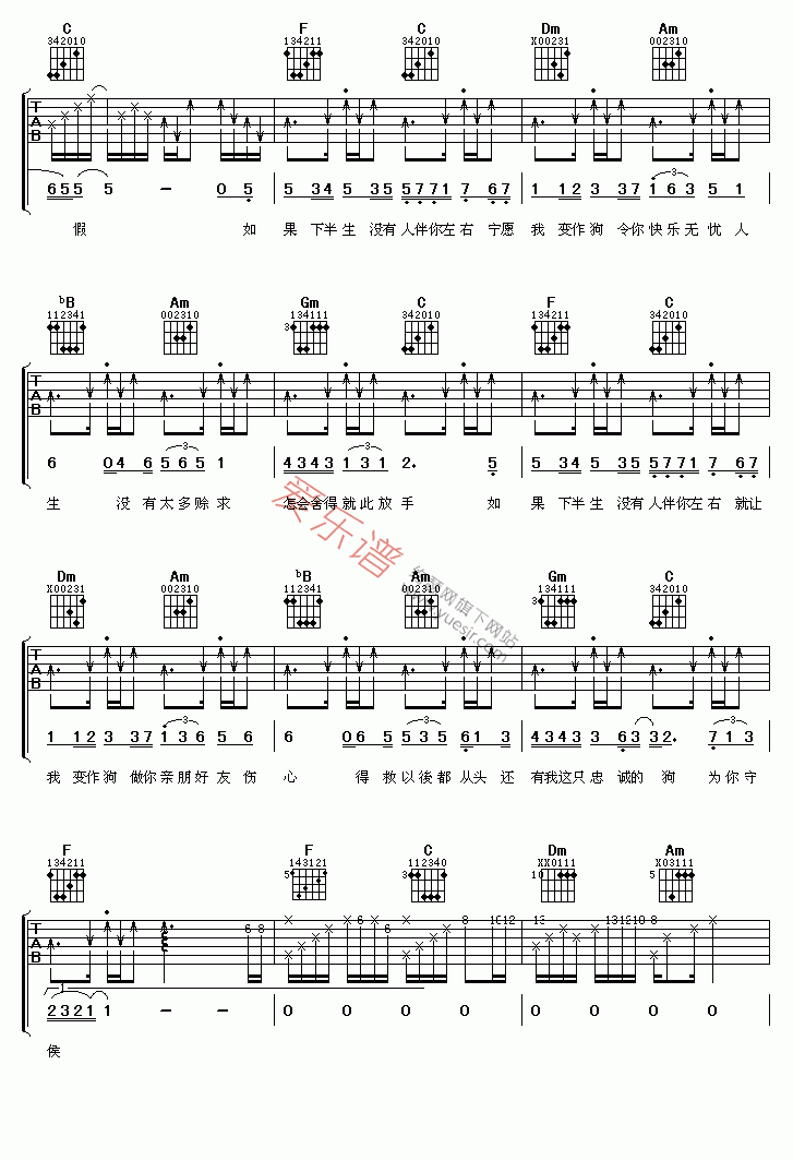 《林夕《让我变作你的狗》》吉他谱-C大调音乐网