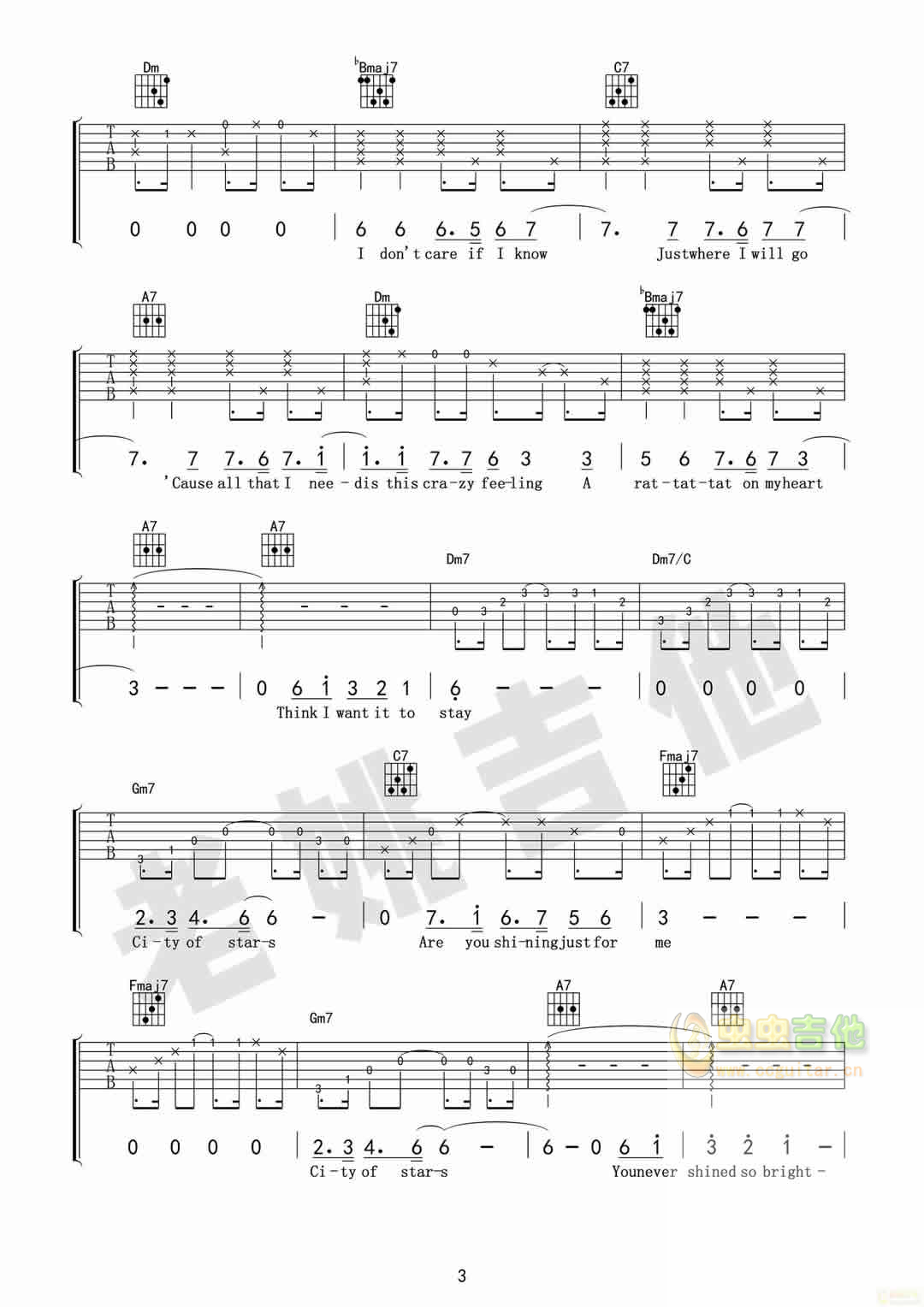 爱乐之城《City of Stars》视频教学+吉他谱[老...-C大调音乐网