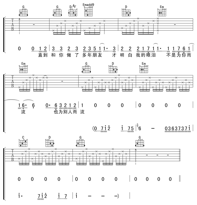 《十年》吉他谱-C大调音乐网