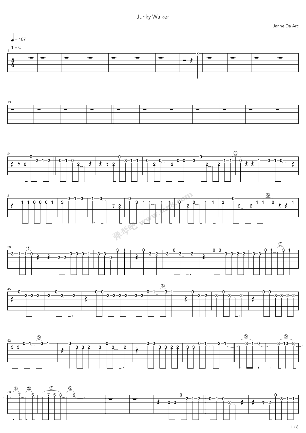 《Junky Walker》吉他谱-C大调音乐网
