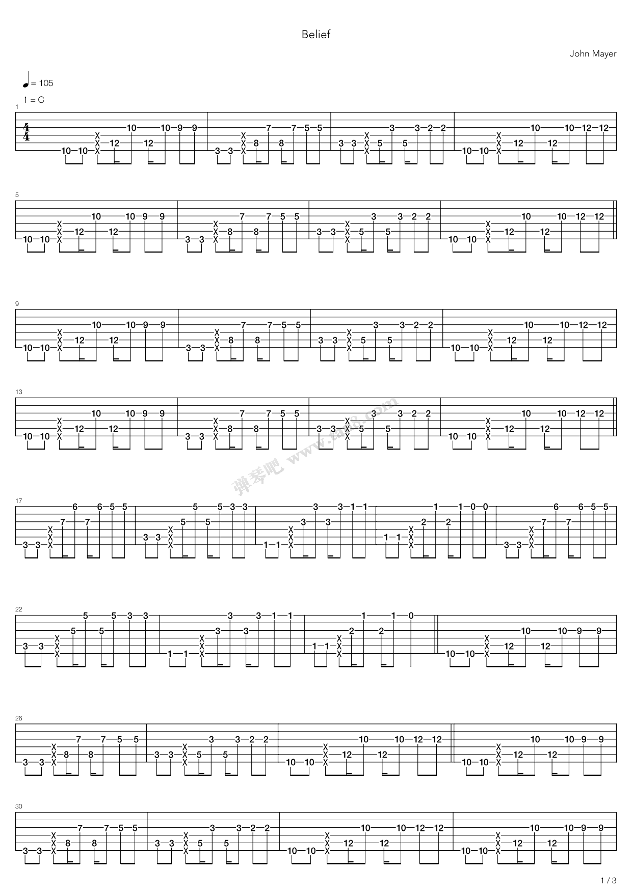《Belief》吉他谱-C大调音乐网