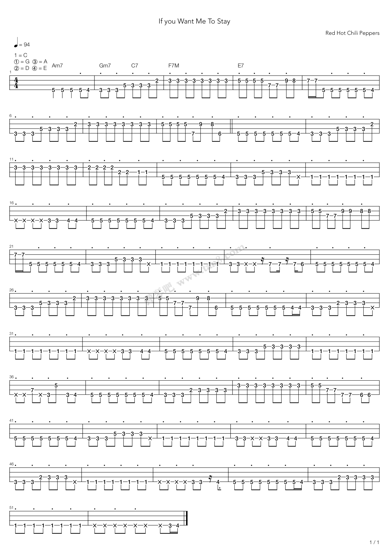 《If You Want Me To Stay》吉他谱-C大调音乐网