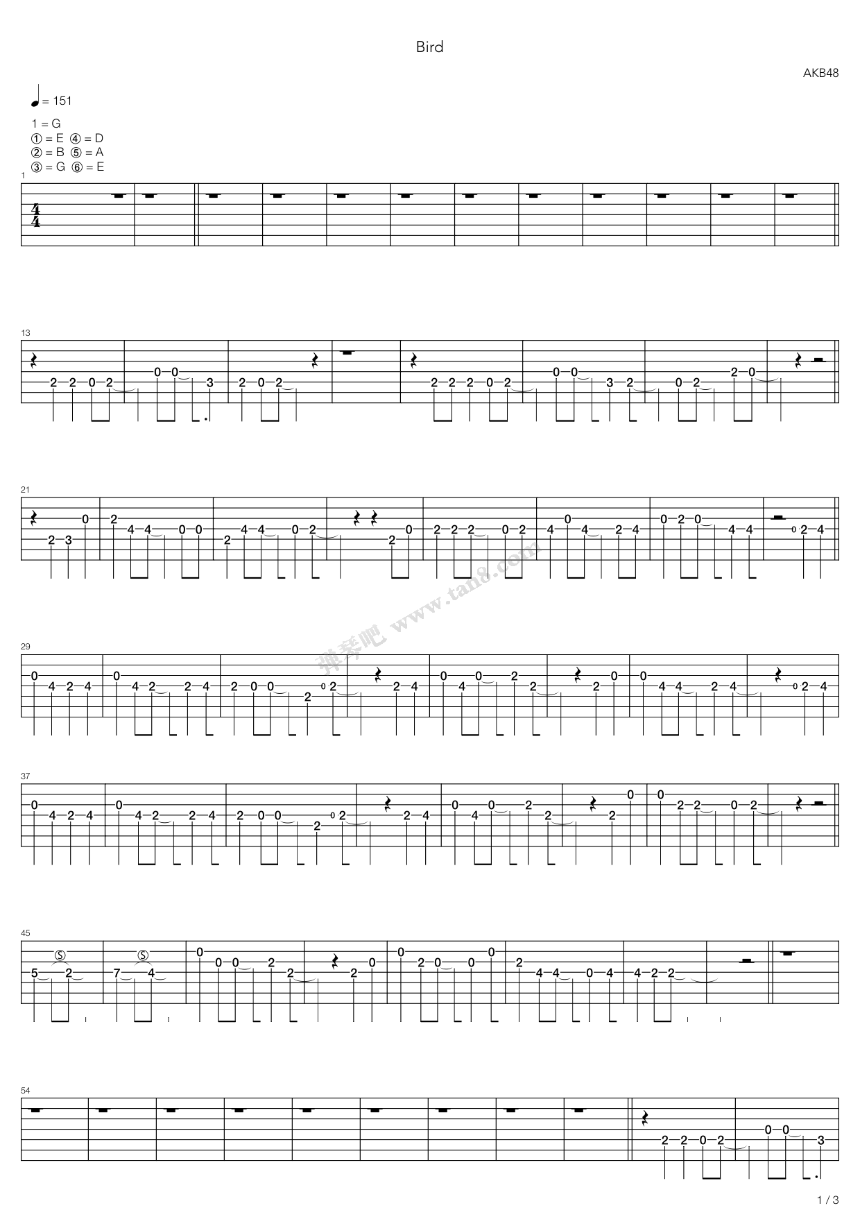 《Bird》吉他谱-C大调音乐网