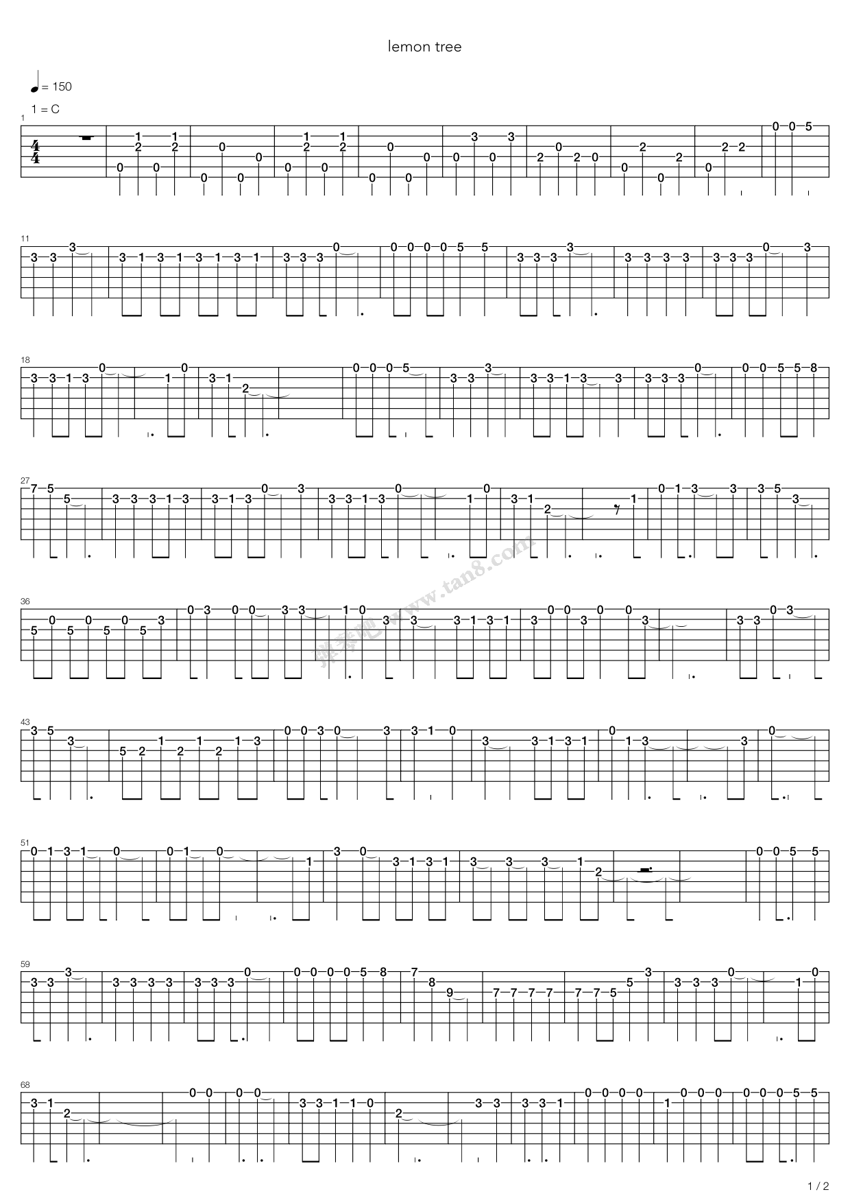 《Lemon Tree(柠檬树)》吉他谱-C大调音乐网