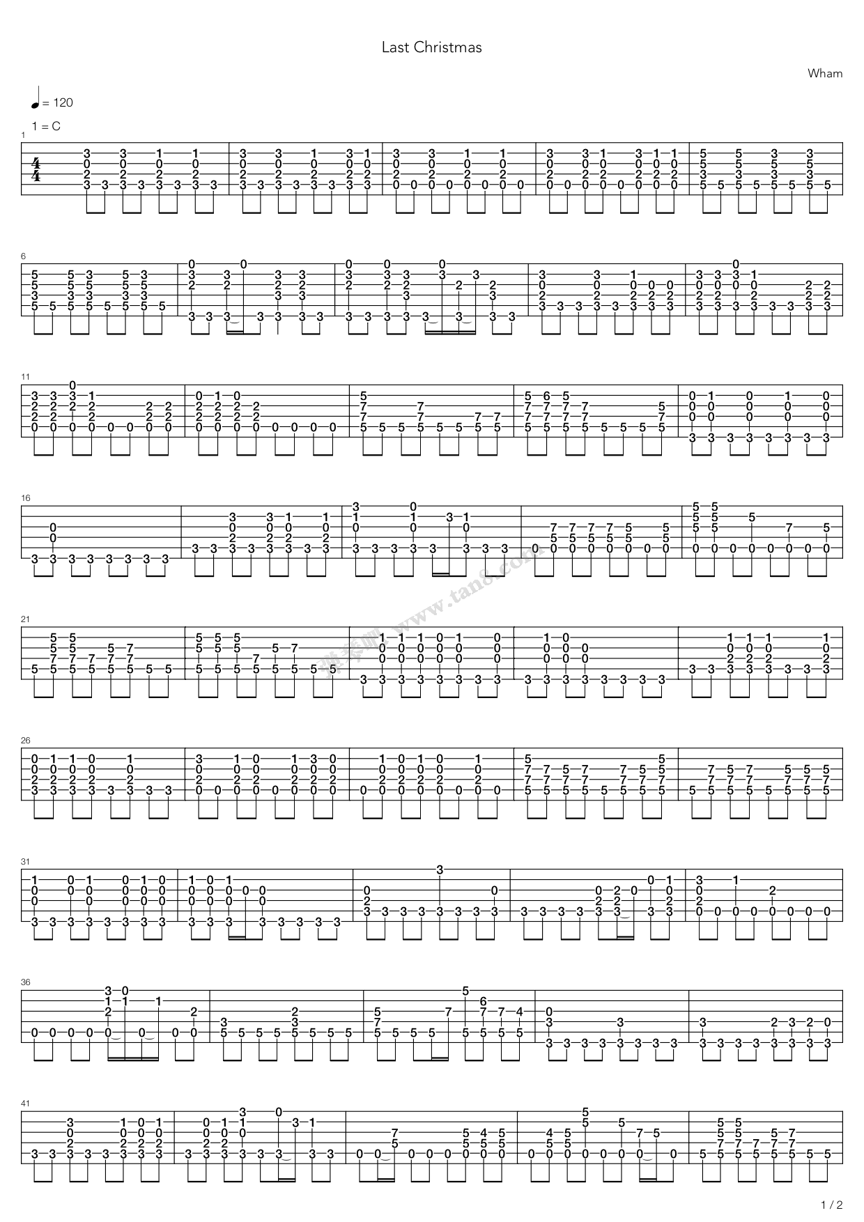 《Last Christmas》吉他谱-C大调音乐网