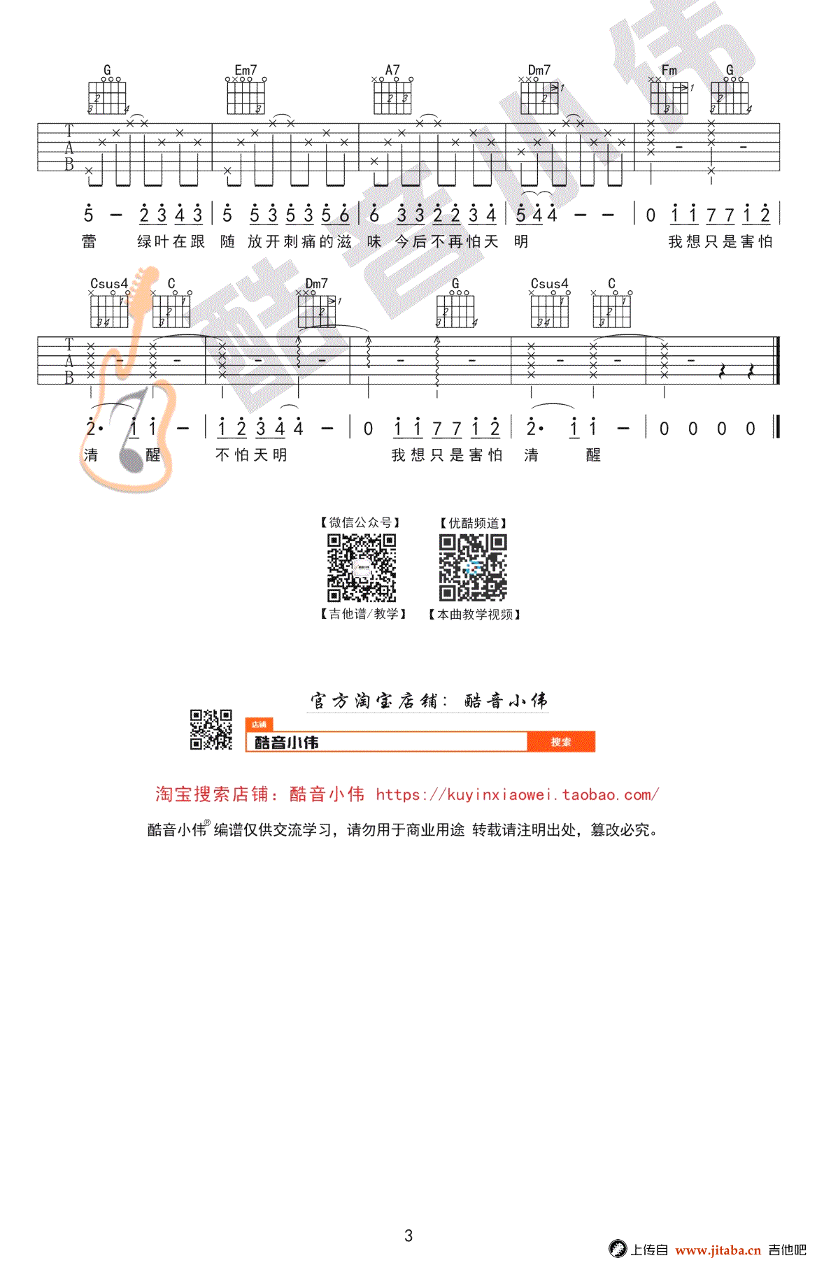 她说吉他谱_林俊杰_C调简单谱_吉他弹唱图片谱-C大调音乐网