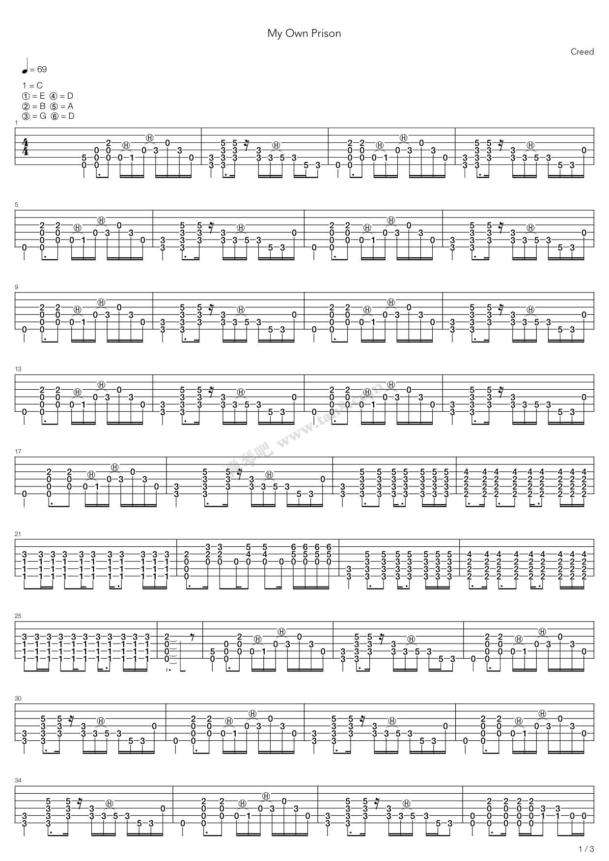 《My Own Prison》吉他谱-C大调音乐网