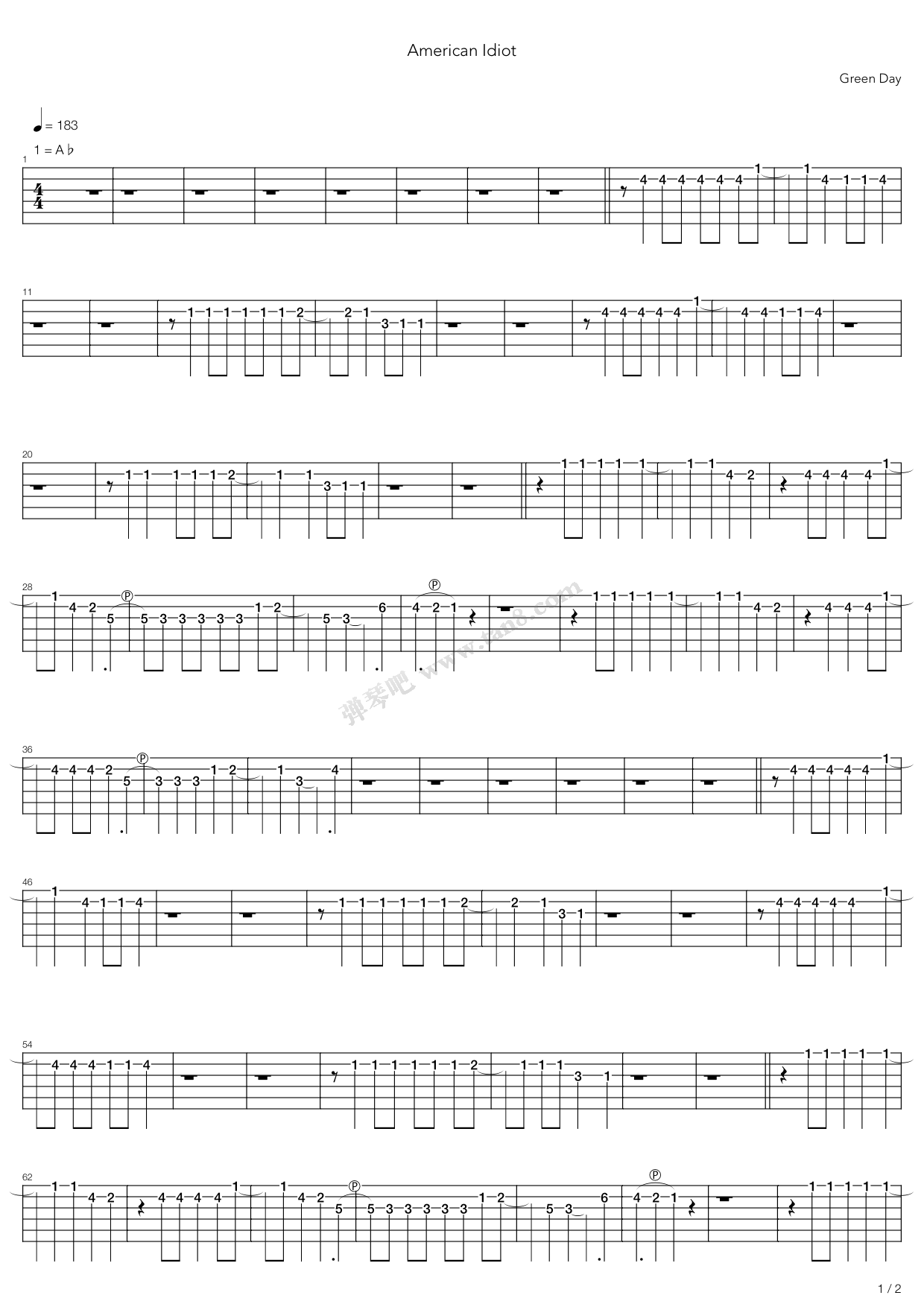 《American Idiot》吉他谱-C大调音乐网