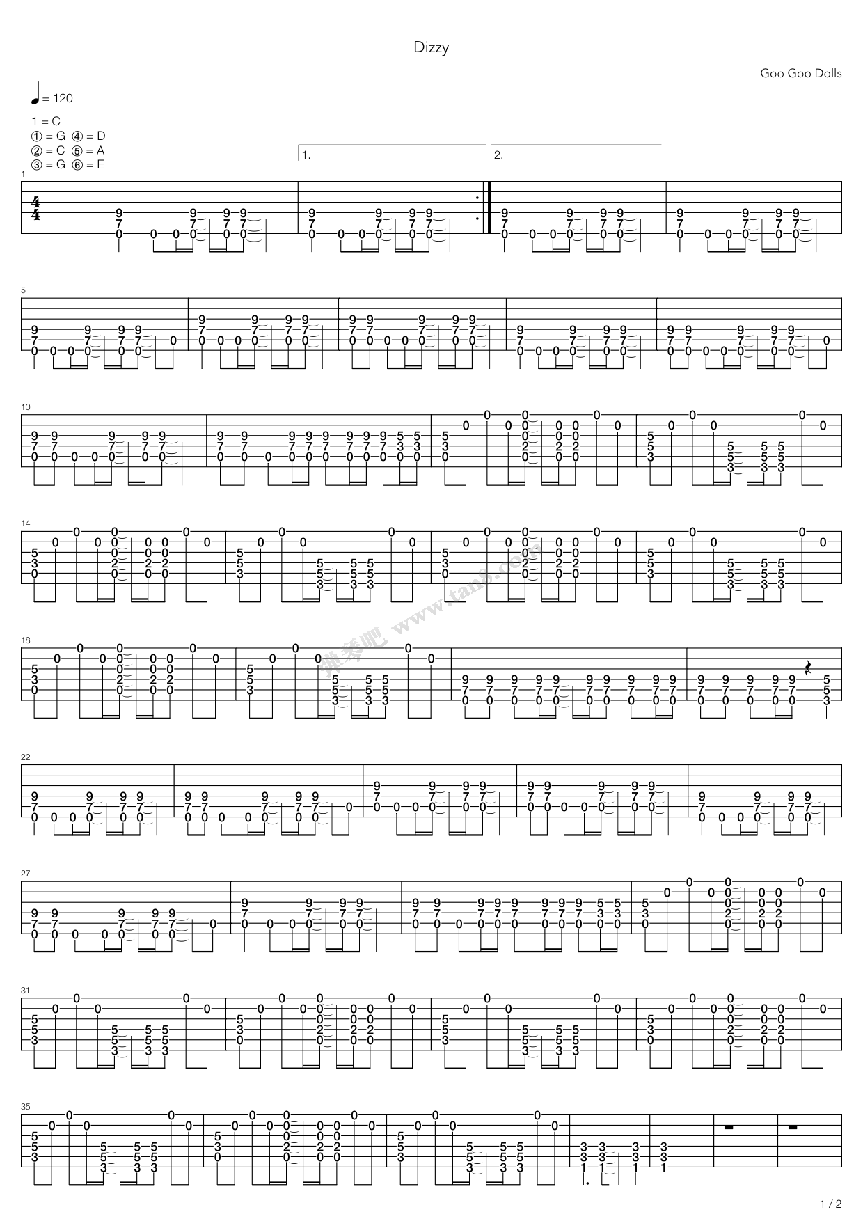 《Dizzy》吉他谱-C大调音乐网