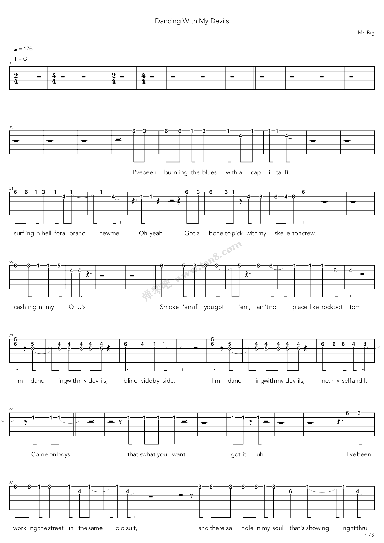 《Dancing With My Devils》吉他谱-C大调音乐网