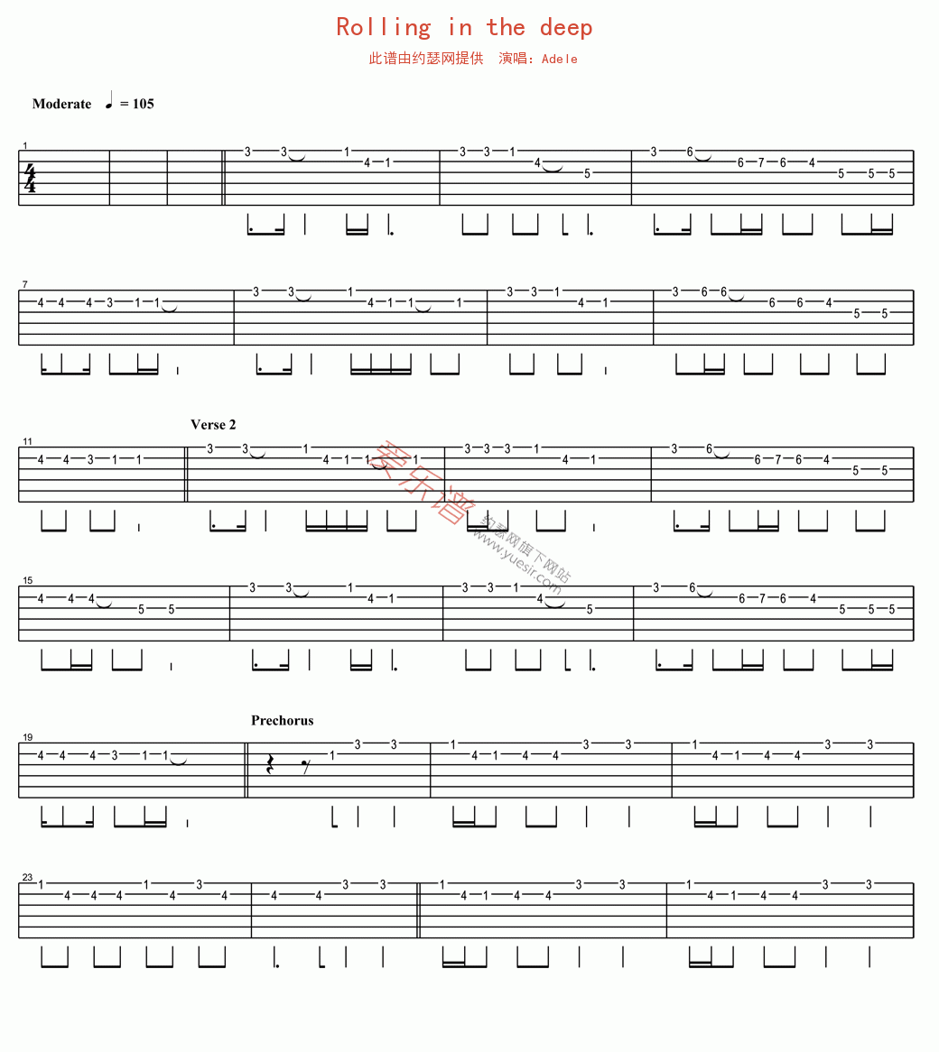 《Adele《Rolling in the deep》》吉他谱-C大调音乐网