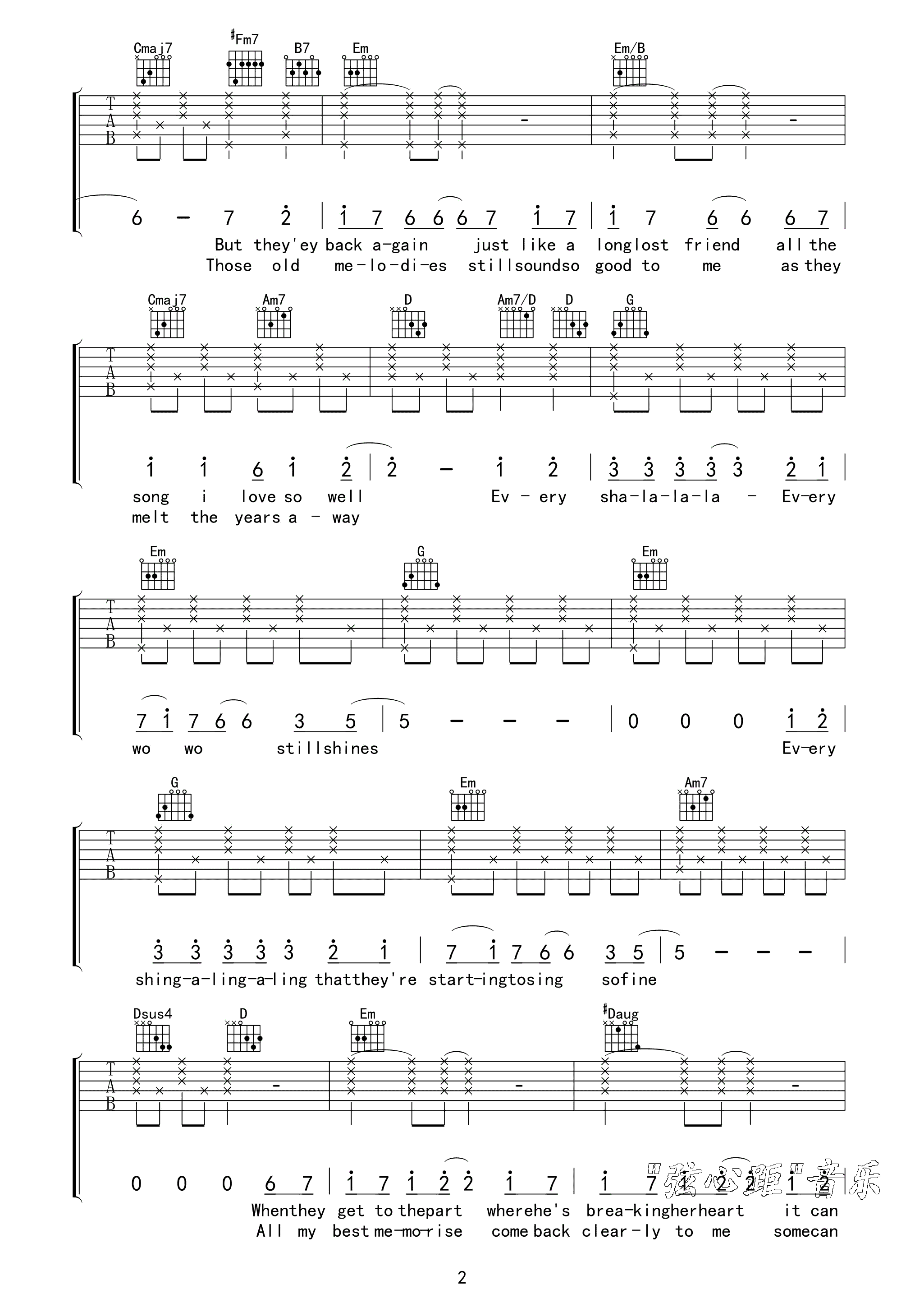 Carpenters Yesterday Once More昨日重现吉他谱 弦心距G调版-C大调音乐网