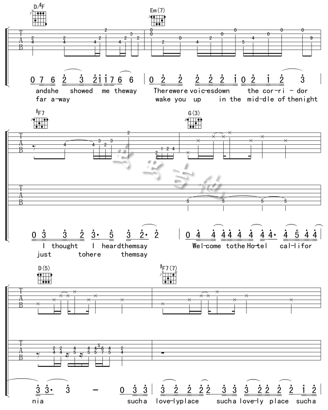 《Hotel California 加州旅馆》吉他谱-C大调音乐网