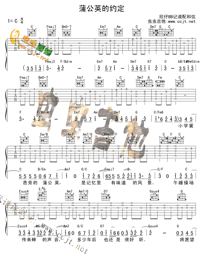 《蒲公英的约定》吉他谱-C大调音乐网