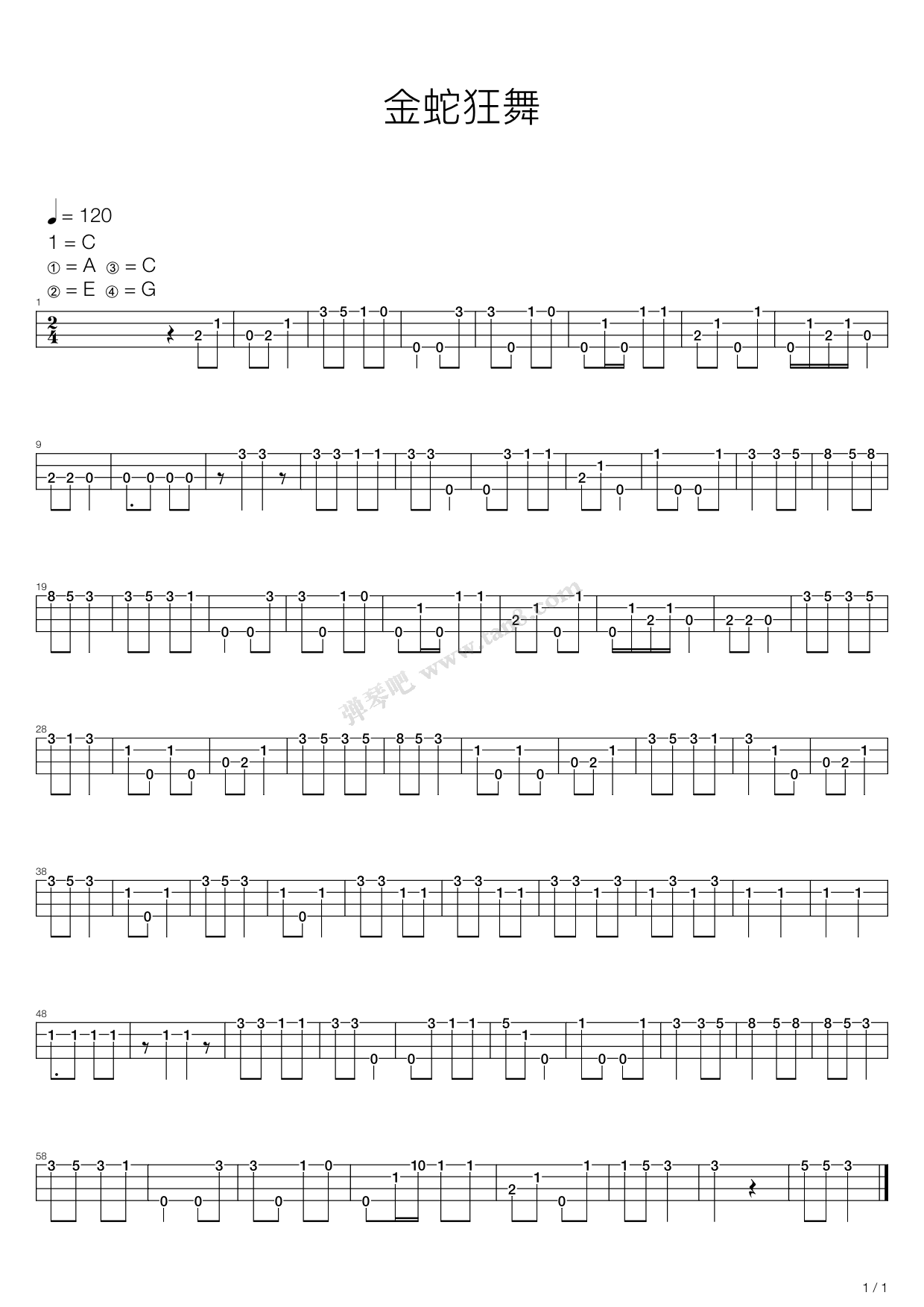 《金蛇狂舞》吉他谱-C大调音乐网