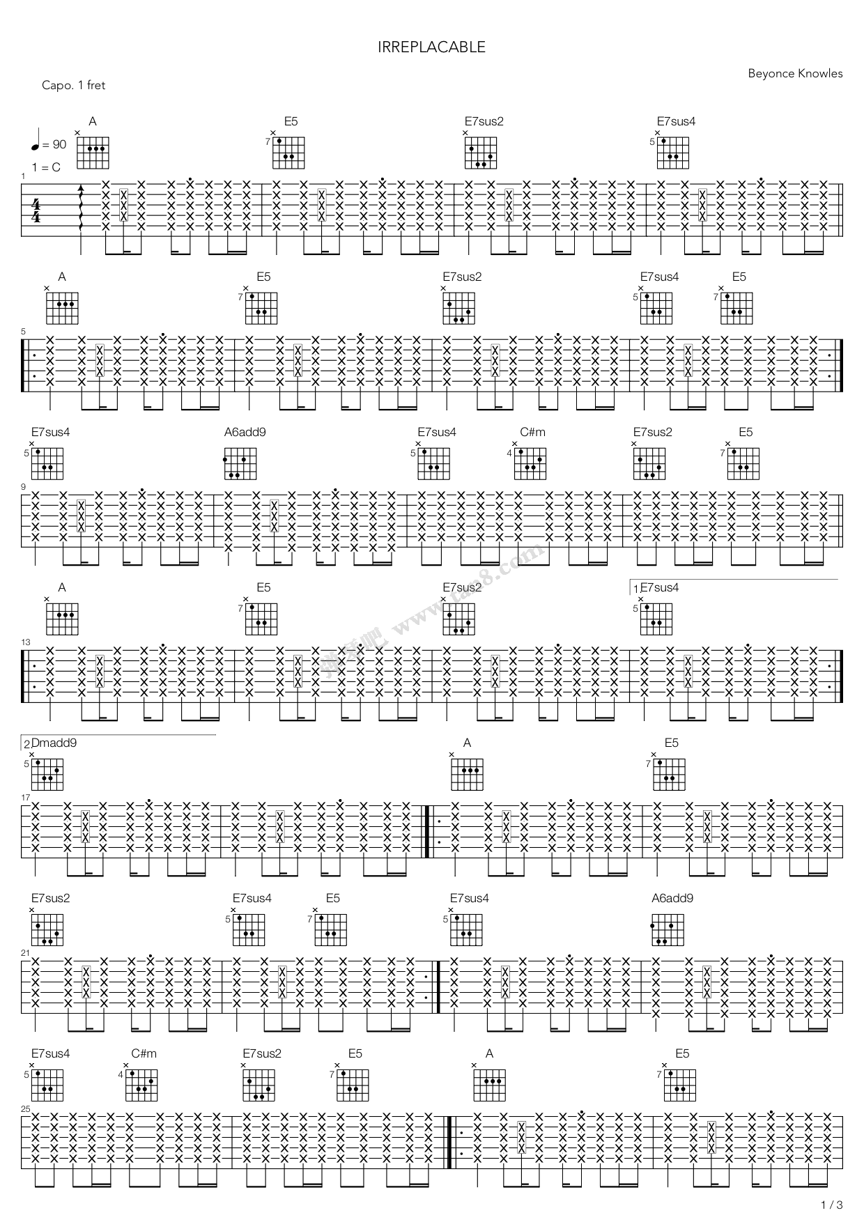 《Irreplacable》吉他谱-C大调音乐网