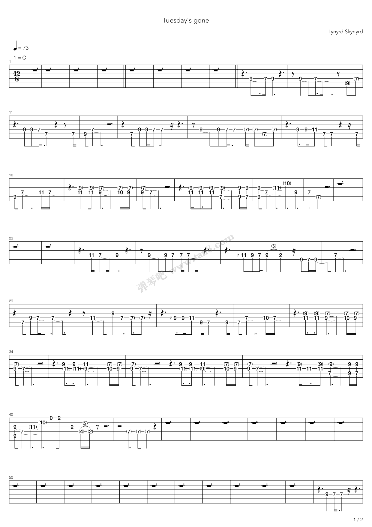 《Tuesdays Gone》吉他谱-C大调音乐网