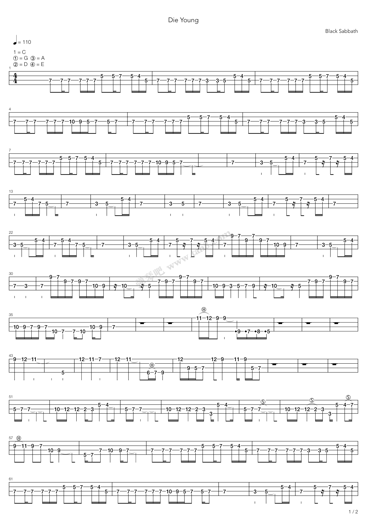 《Die Young》吉他谱-C大调音乐网