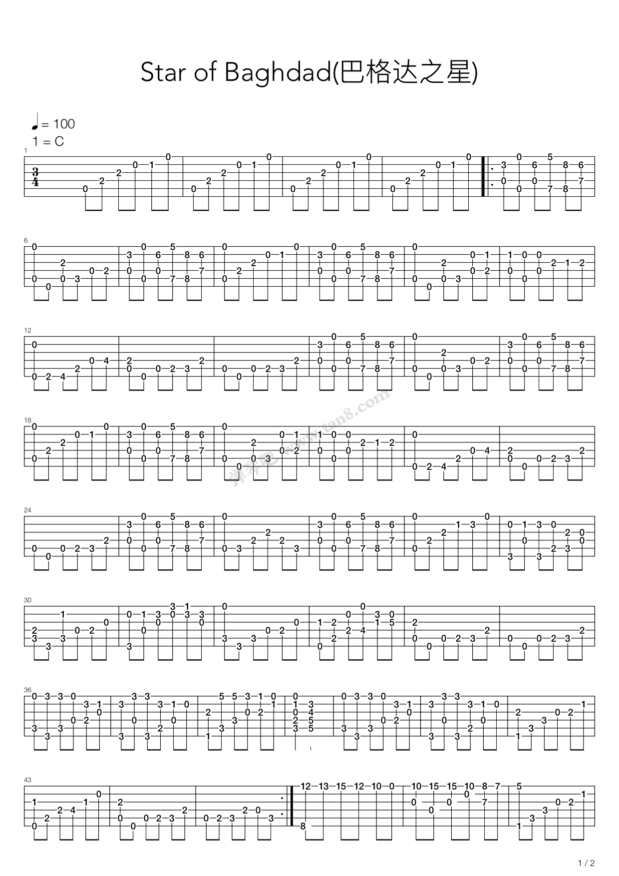 《Star of Baghdad(巴格达之星)》吉他谱-C大调音乐网