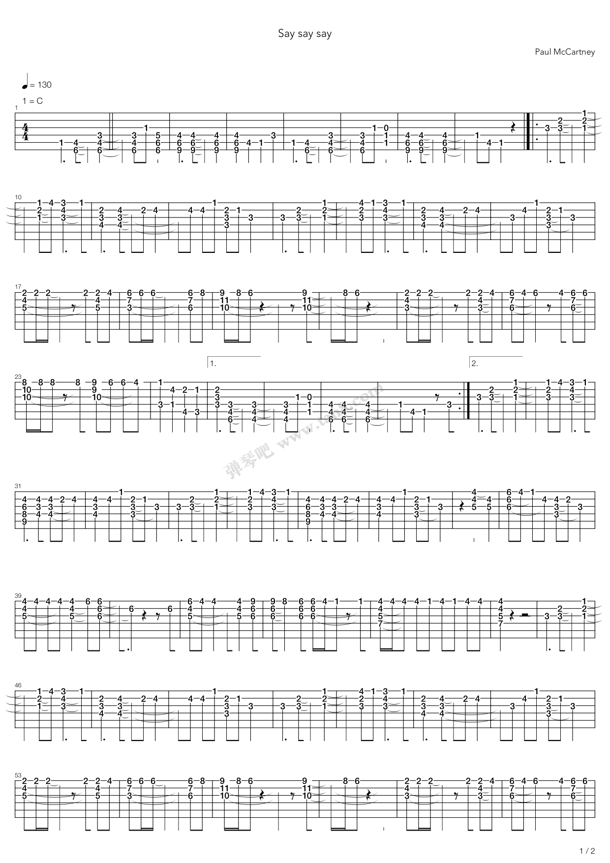 《Say Say Say》吉他谱-C大调音乐网