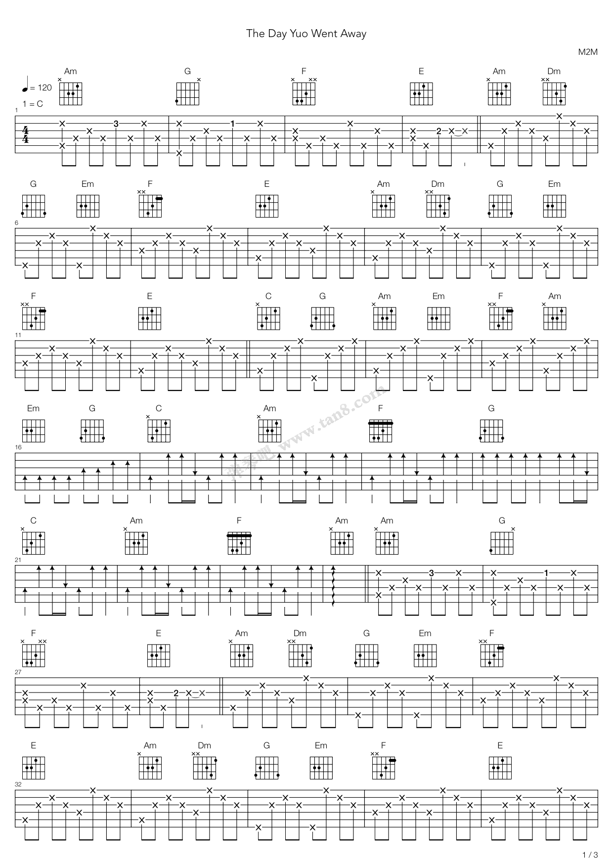 《The Day Yuo Went Away》吉他谱-C大调音乐网