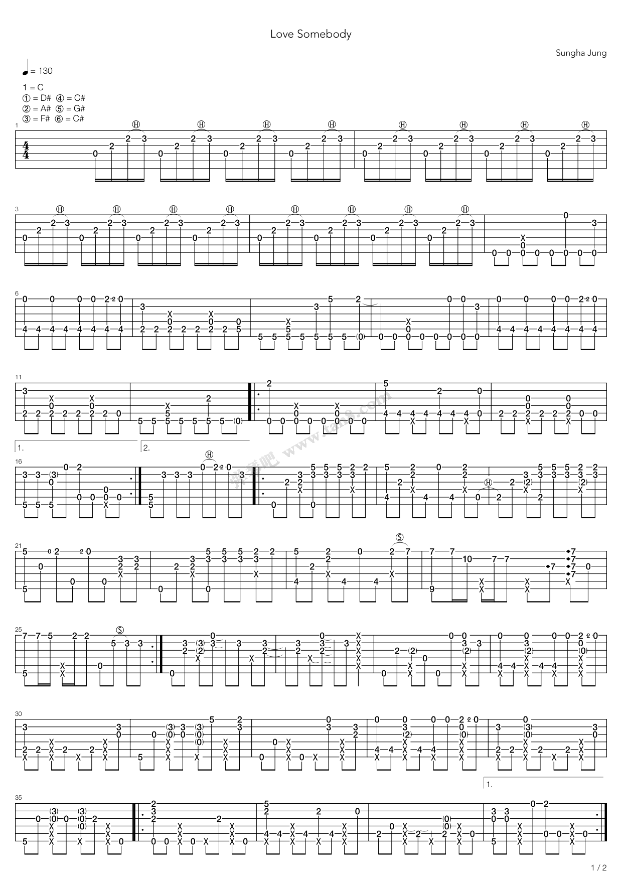 《Love Somebody（指弹版，郑成河）》吉他谱-C大调音乐网
