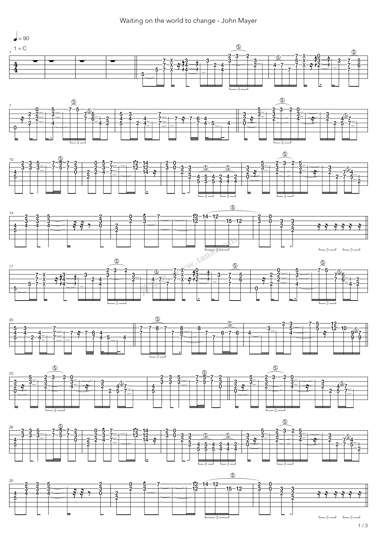 《Waiting On The World To Change》吉他谱-C大调音乐网