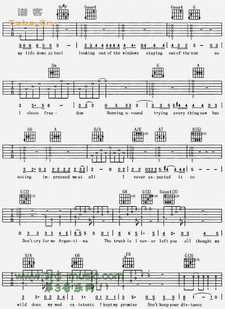 《Don‘t cry for me Argentina》吉他谱-C大调音乐网