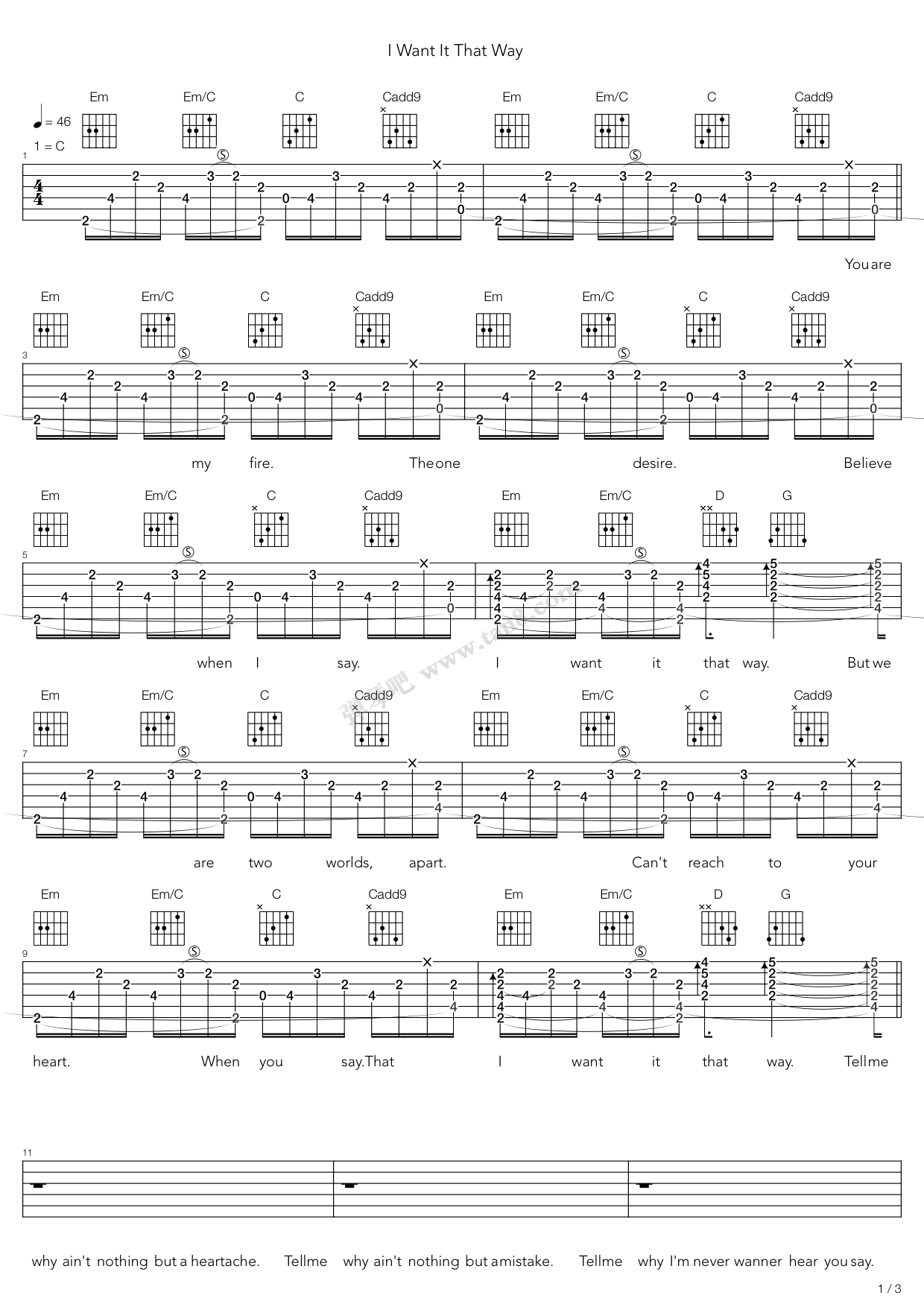 《I Want It That Way》吉他谱-C大调音乐网