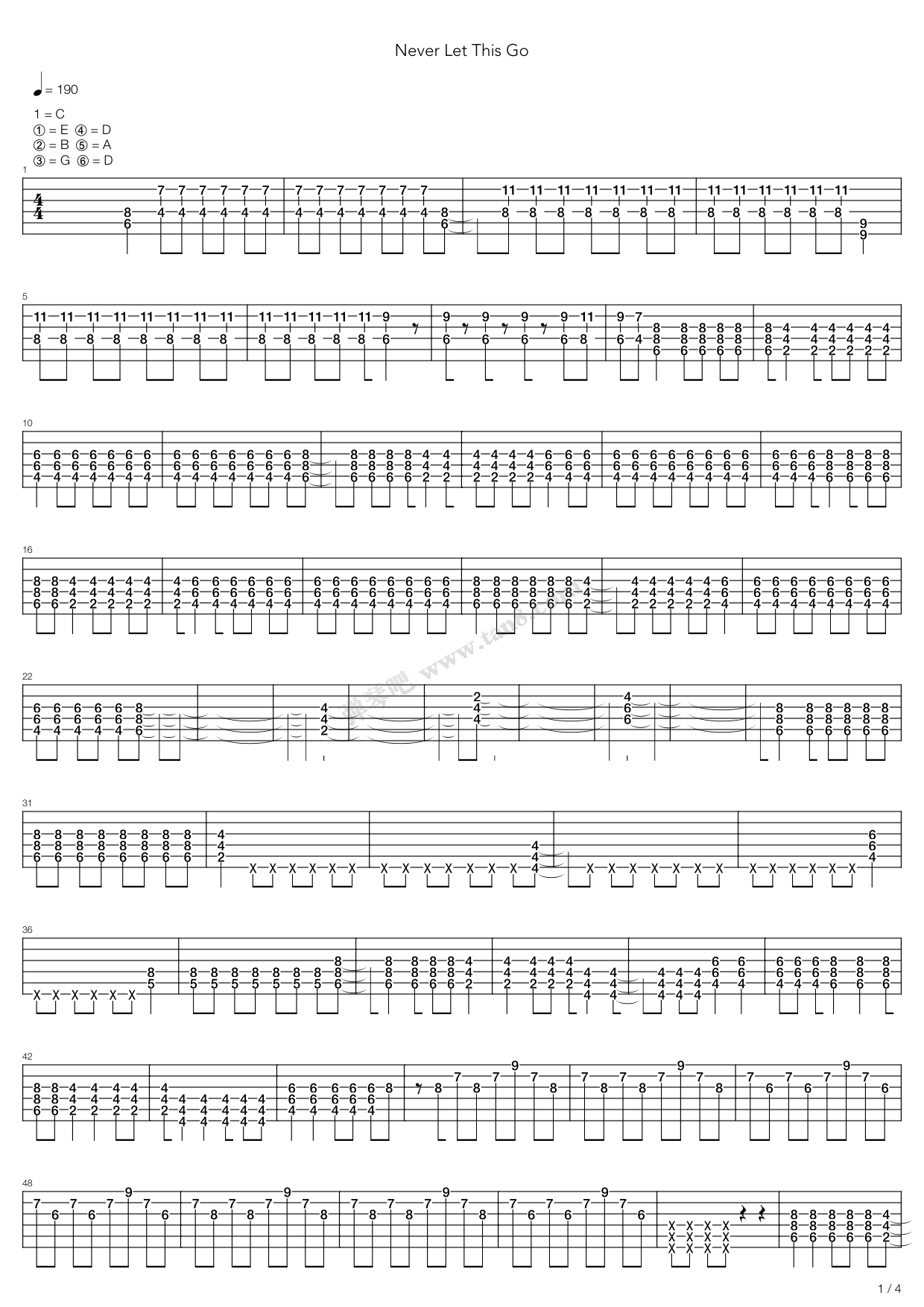 《Never Let This Go》吉他谱-C大调音乐网