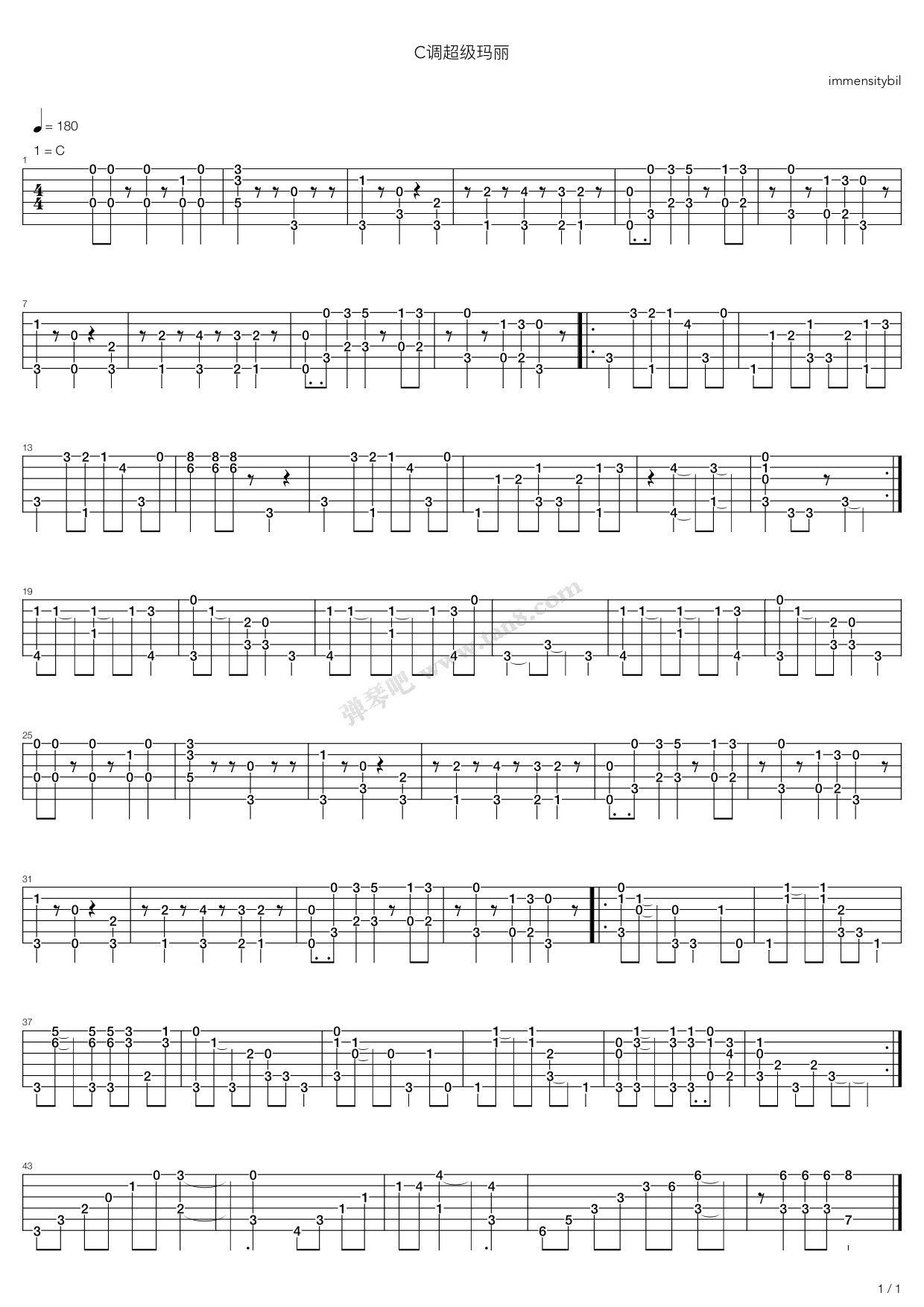 《C调超级玛丽-独奏 指弹》吉他谱-C大调音乐网