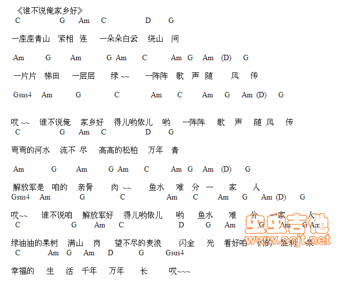 《谁不说俺家乡好》吉他谱-C大调音乐网