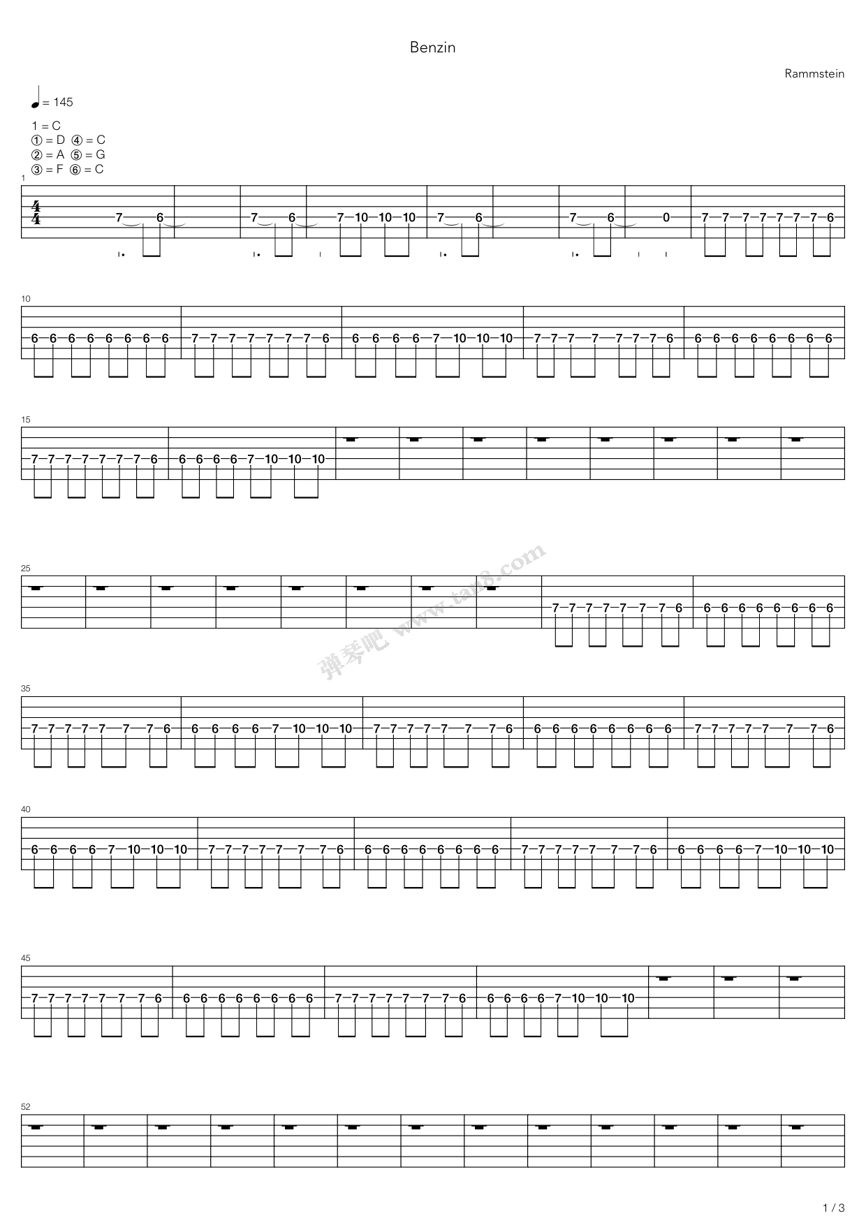 《Benzin》吉他谱-C大调音乐网