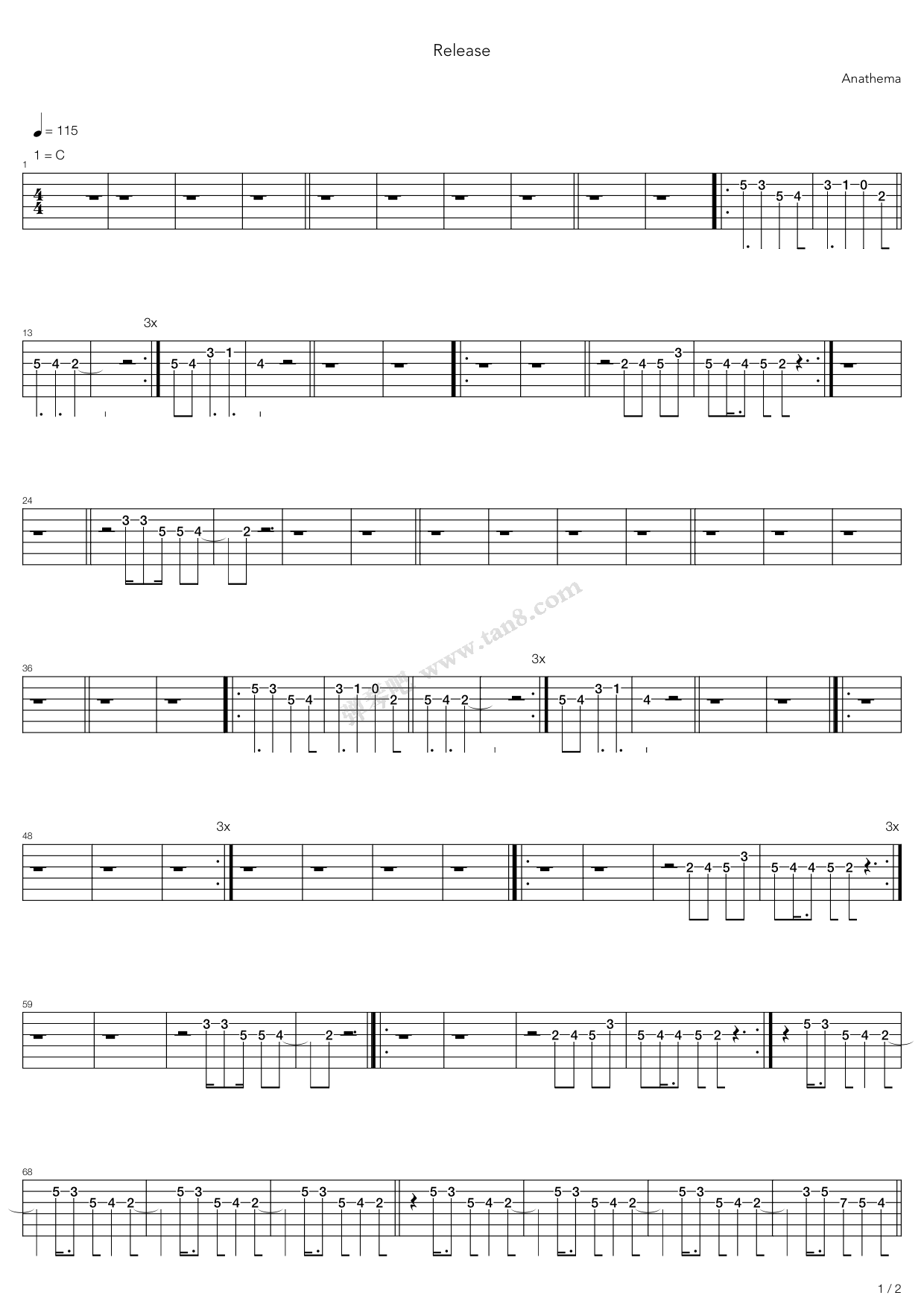 《Release》吉他谱-C大调音乐网