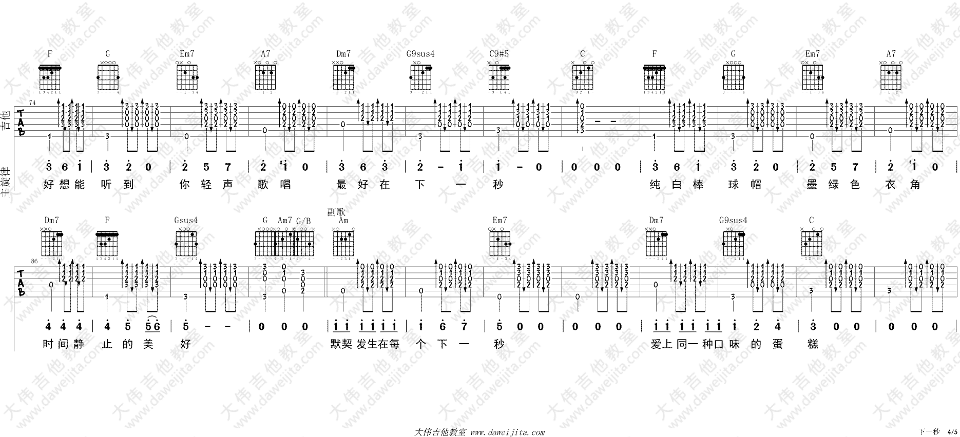 《《下一秒》吉他弹唱教学_张碧晨_《微微一笑很倾城》插曲》吉他谱-C大调音乐网