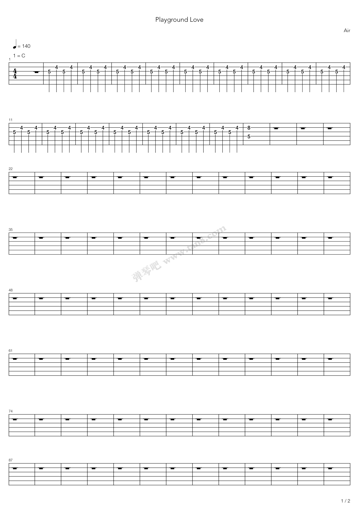 《Playground Love》吉他谱-C大调音乐网