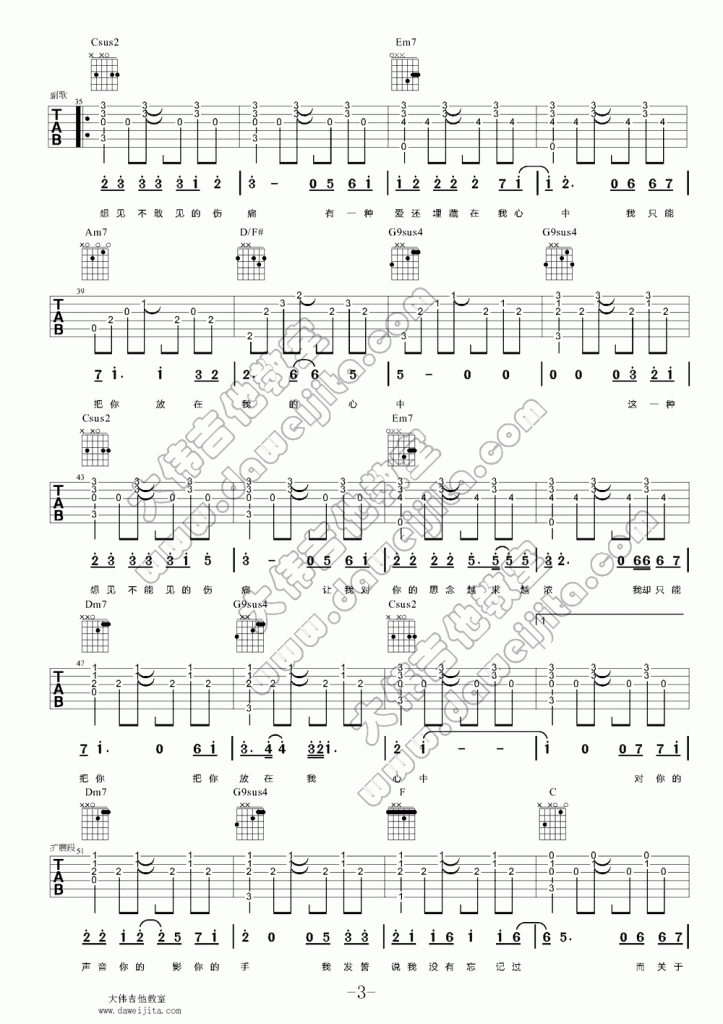 林忆莲 听说爱情回来过吉他谱 大伟吉他版-C大调音乐网