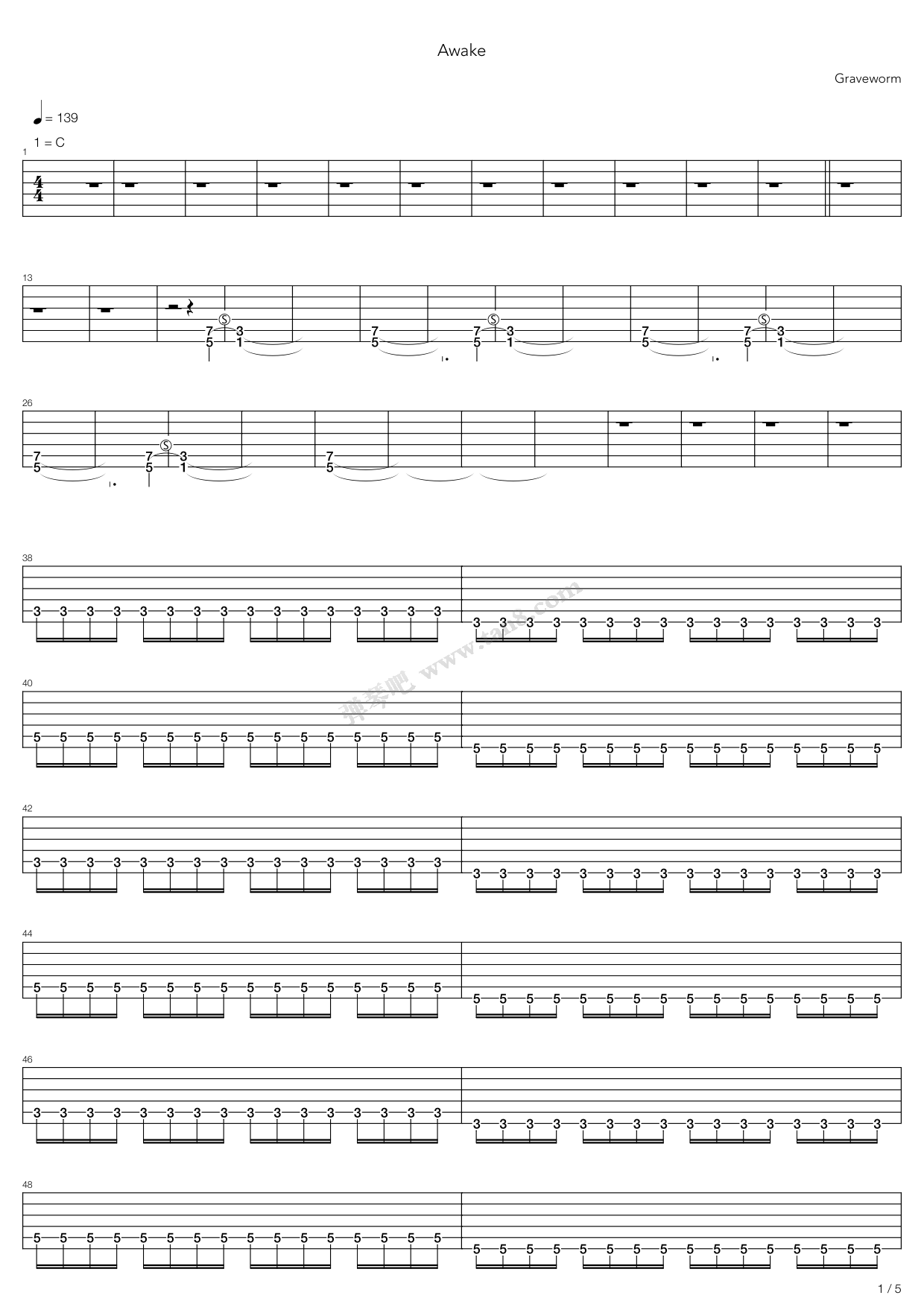 《Awake》吉他谱-C大调音乐网
