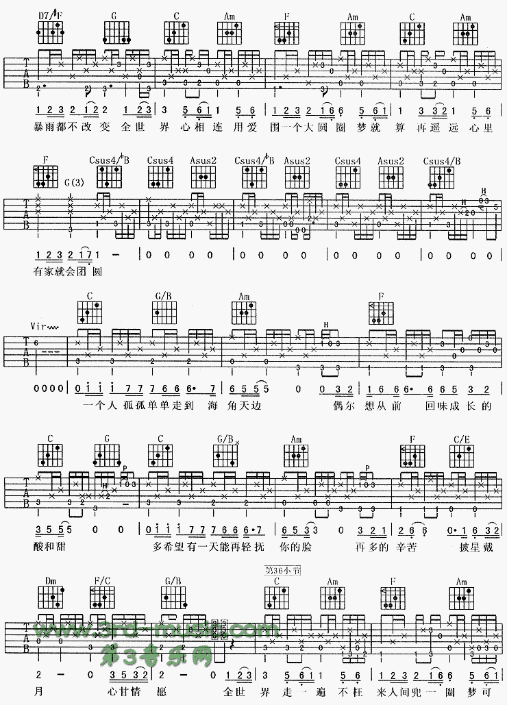 《团圆(《卧虎藏龙》主题曲)》吉他谱-C大调音乐网