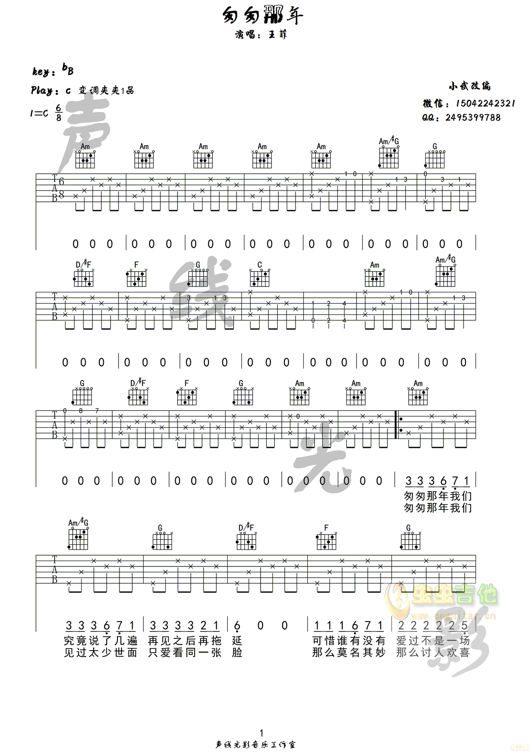 王菲-匆匆那年-声线光影教学版-C大调音乐网