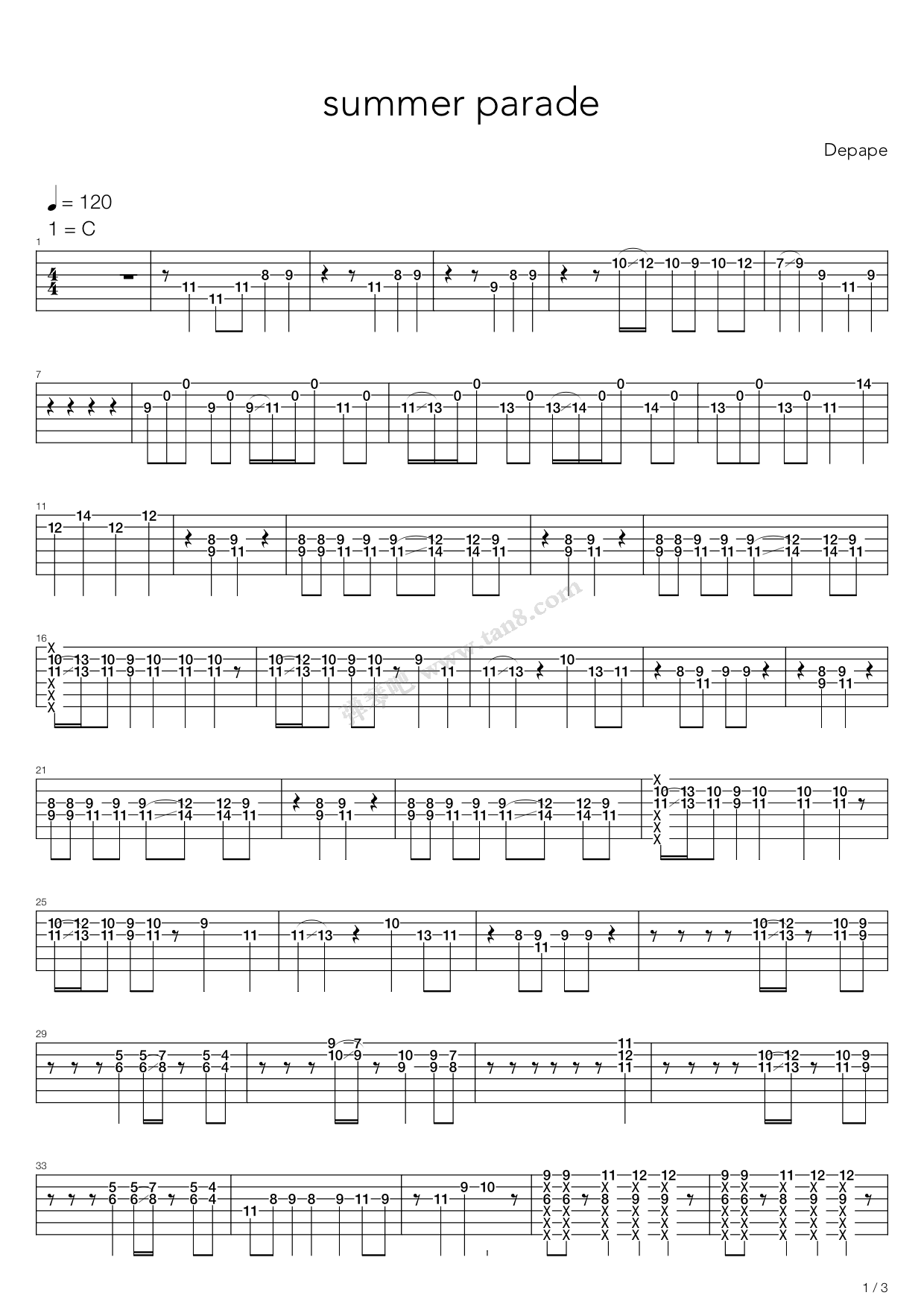 《Summer Parade》吉他谱-C大调音乐网