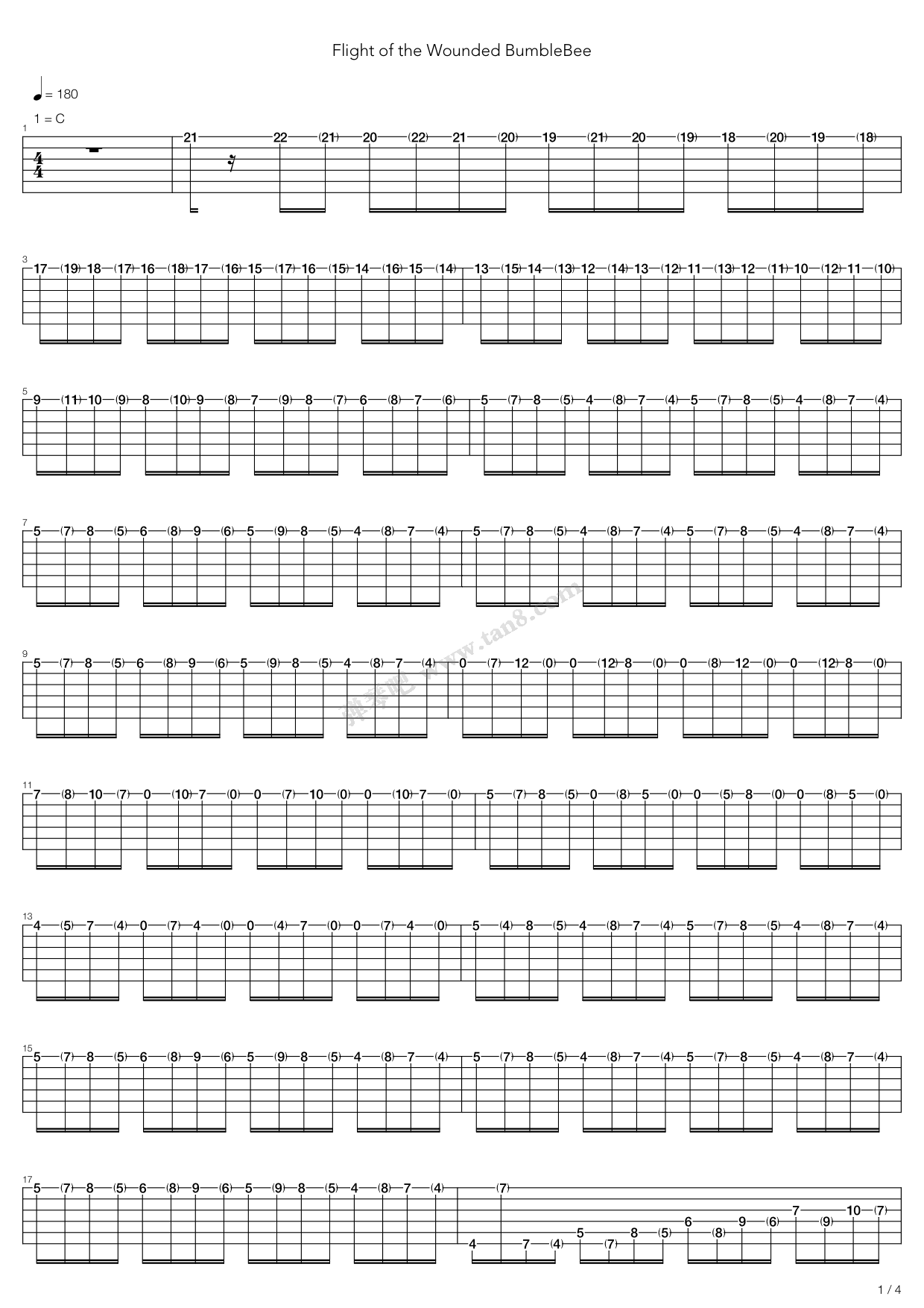 《Flight Of The Wounded Bumblebee》吉他谱-C大调音乐网