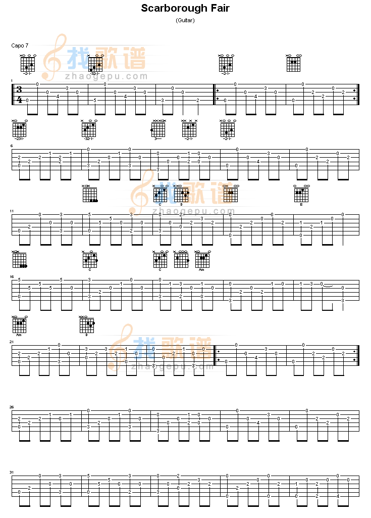 《scarborough_fair-独奏吉他谱( GTP)》吉他谱-C大调音乐网