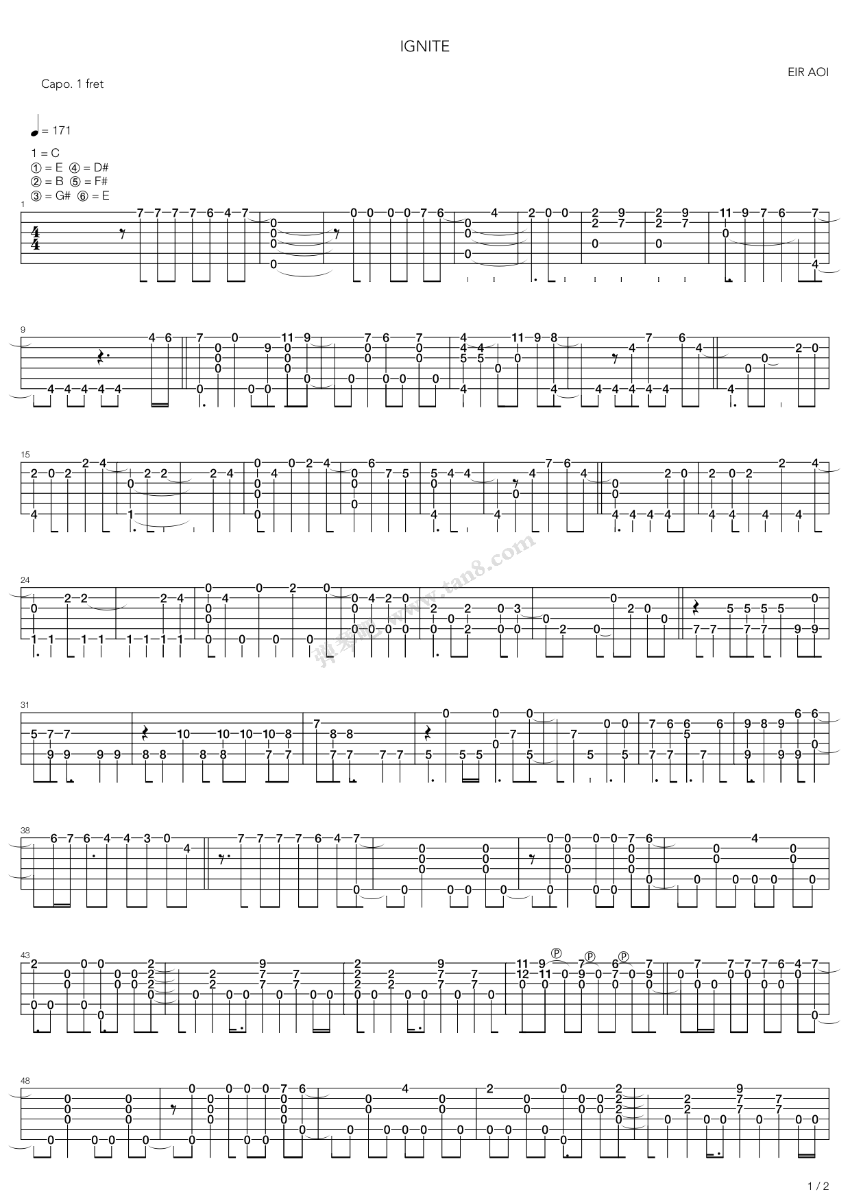 《IGNITE(刀剑神域2)》吉他谱-C大调音乐网