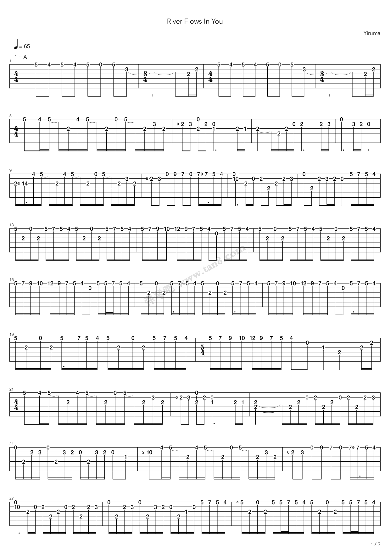 《River Flows In You》吉他谱-C大调音乐网